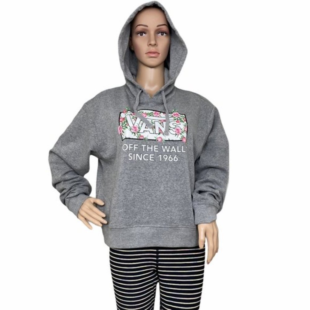 💖MEGA SALE💖VANS Original HOODIE Grey Pullover Logo Roses Women VN0A4DIFGRH - Picture 2 of 7